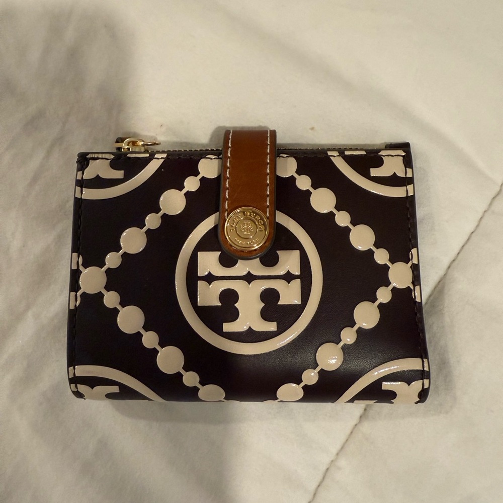 Sold Out Tory Burch eggplant color and Cream Patterned Wallet